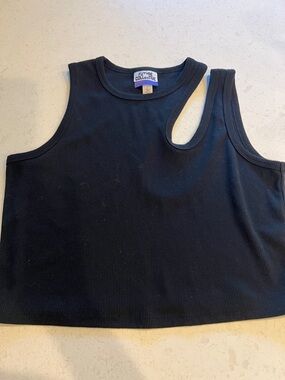 Future Collective Black Asymmetric Ribbed Tank Top